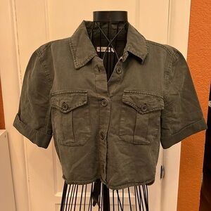 Avec Les Filles  Cotton Lyocell Cropped Shirt-Size XS